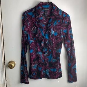 paisley pattered blouse with ruffle detail